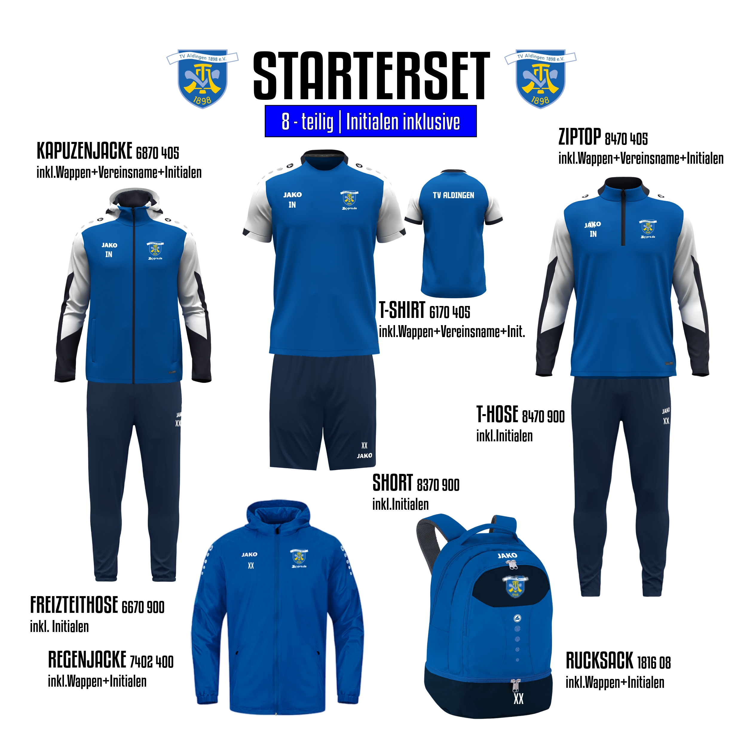 % STARTER-SET Erwachsene % inkl. Wappen, Vereinsname und Initialen
