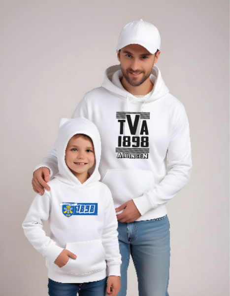 Recyceltes Unisex-Sweatshirt mit Kapuze weiß inkl. Druck